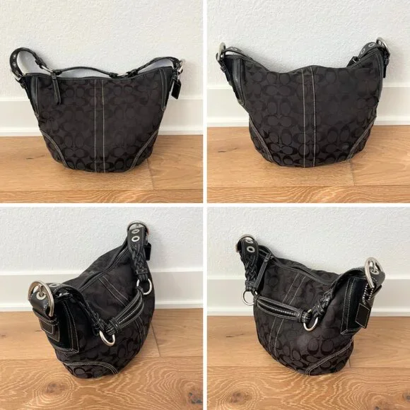 Vintage Coach Purse Hobo Signature Shoulder Bag Black Monogram 6279 Y2K - Picture 4 of 11